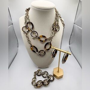 Chico's Tortoise-Link and Silver-Tone Layered Necklace Set